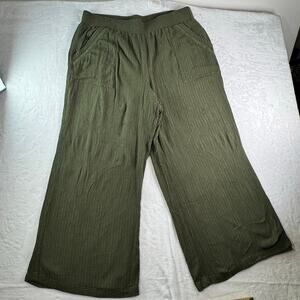 INC Women’s Olive Green Wide Leg Pants XXL Gold Stripe Boho Flowy Casual
